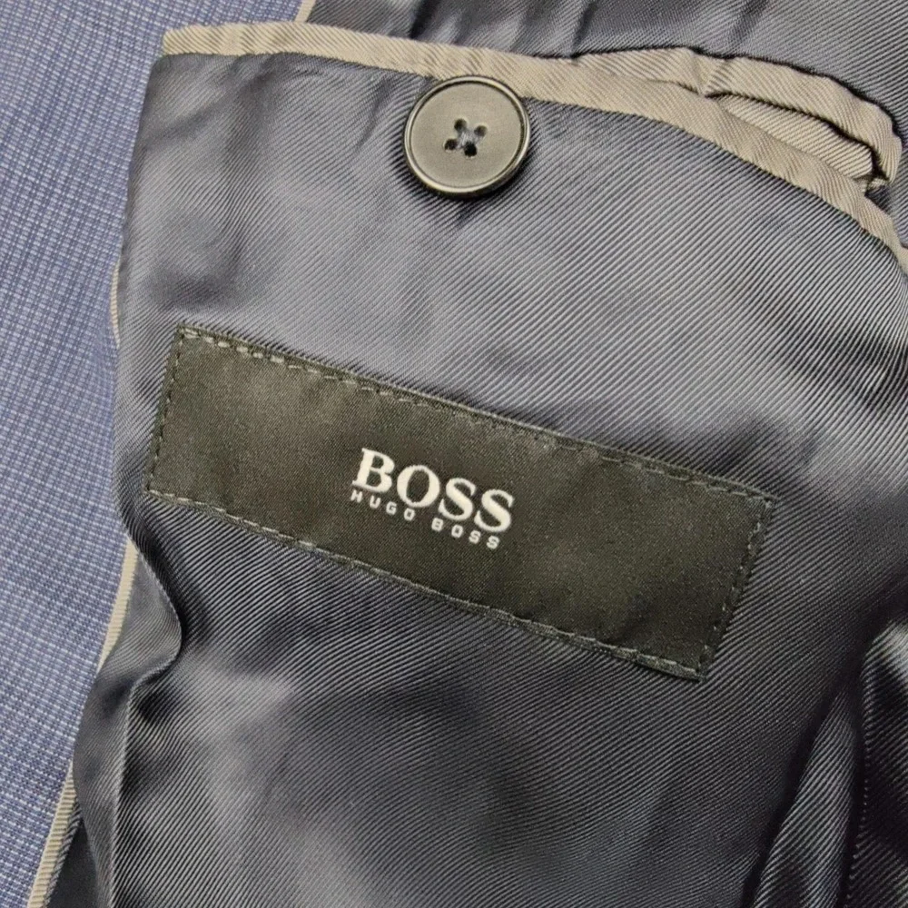 Hugo Boss Blazer Mens 42L Blue Check Super 120 Wool 2 Button Suit Jacket